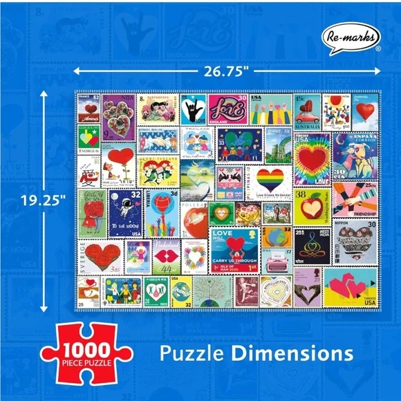 Re-marks Valentines Day Love Letters Stamps Collage Puzzle, 1000 Piece Puzzle - Picture 3 of 4